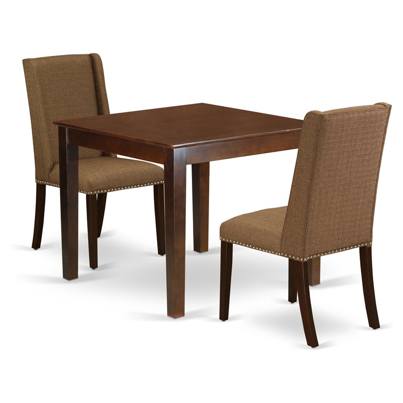 East West Furniture Oxford 3-piece Wood Dining Set in Mahogany/Brown Beige