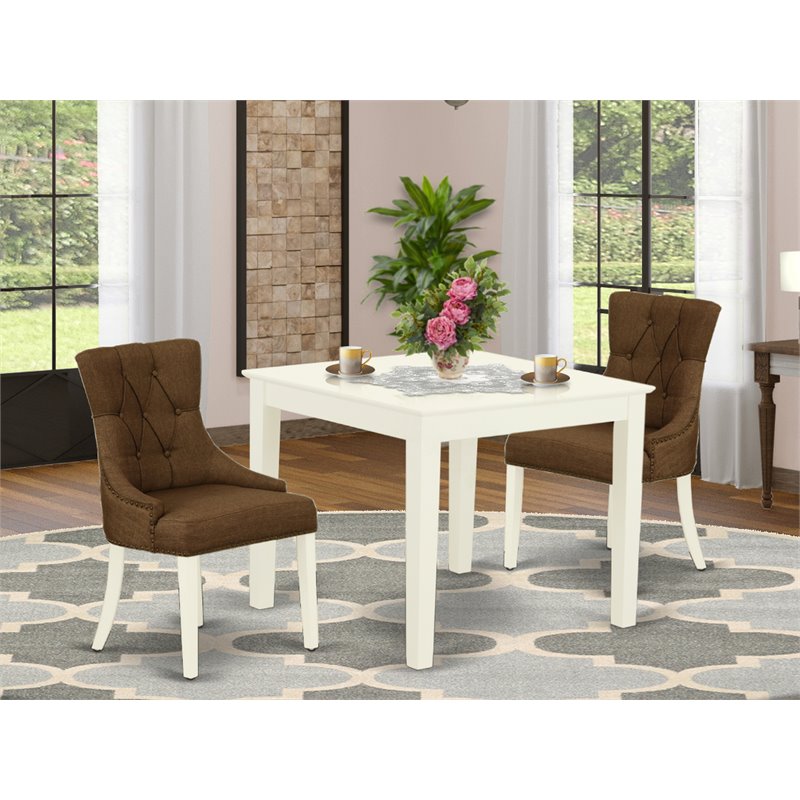 East West Furniture Oxford 3-piece Wood Dining Set in Linen White/Dark Coffee