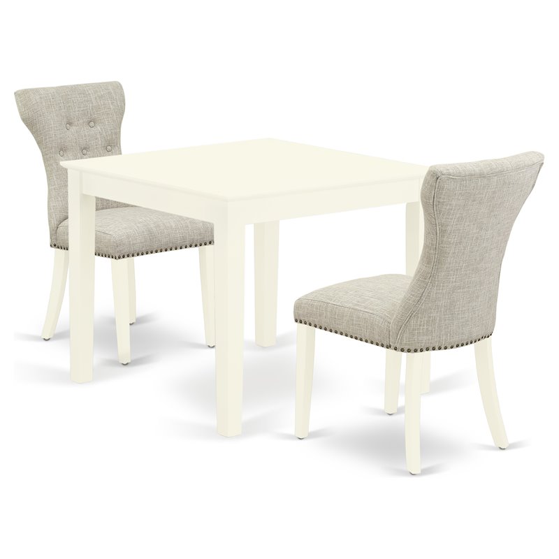 East West Furniture Oxford 3-piece Wood Dining Set in Linen White/Doeskin