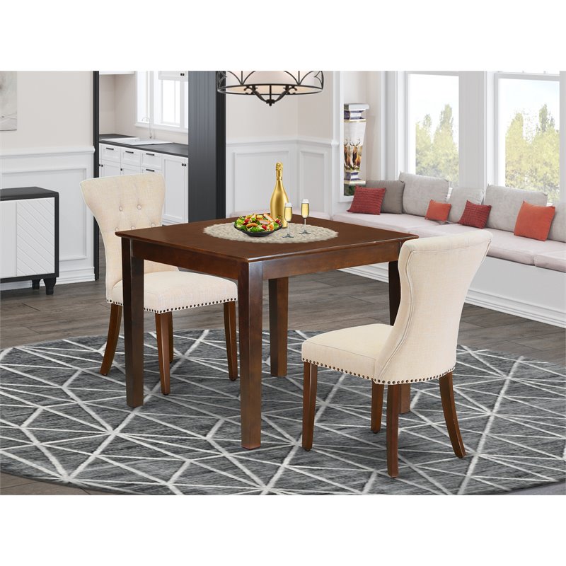 East West Furniture Oxford 3-piece Wood Dining Set in Mahogany/Light Beige