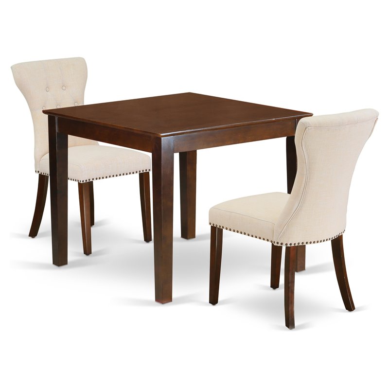 East West Furniture Oxford 3-piece Wood Dining Set in Mahogany/Light Beige