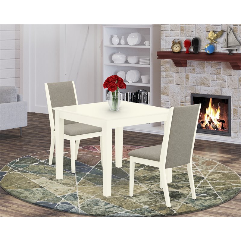 East West Furniture Oxford 3-piece Wood Dining Set in Linen White/Shitake
