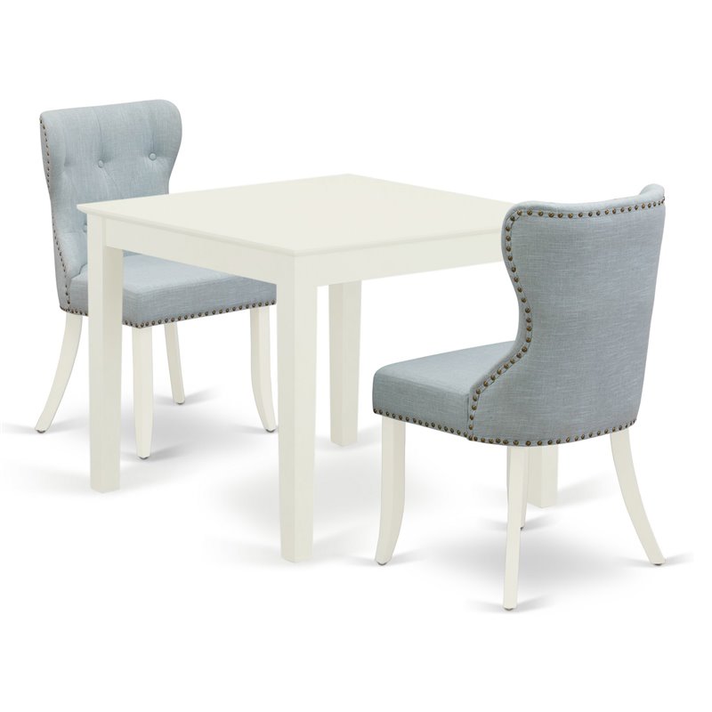 East West Furniture Oxford 3-piece Wood Dining Table Set in Linen White
