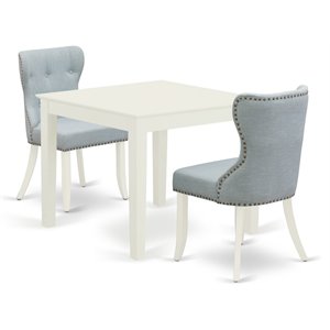 East West Furniture Oxford 3-piece Wood Dining Table Set in Linen White