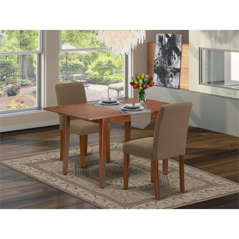East West Furniture Picasso 3-piece Dining Set with Linen Seat in Mahogany