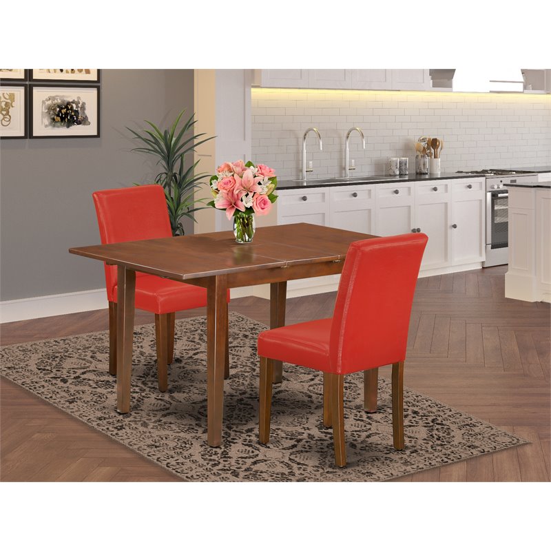 East West Furniture Picasso 3-piece Dining Set with Leather Seat in Mahogany