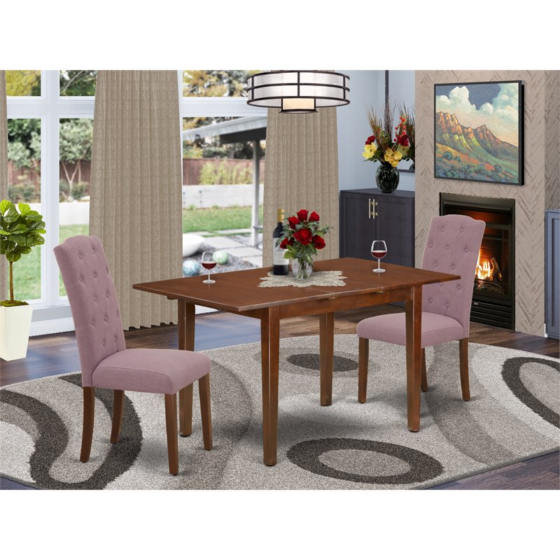 East West Furniture Picasso 3-piece Wood Dining Set in Mahogany/Dahlia