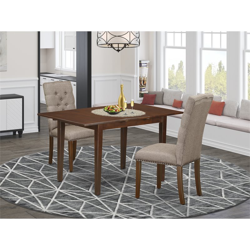 East West Furniture Picasso 3-piece Wood Dining Set in Mahogany/Dark Khaki