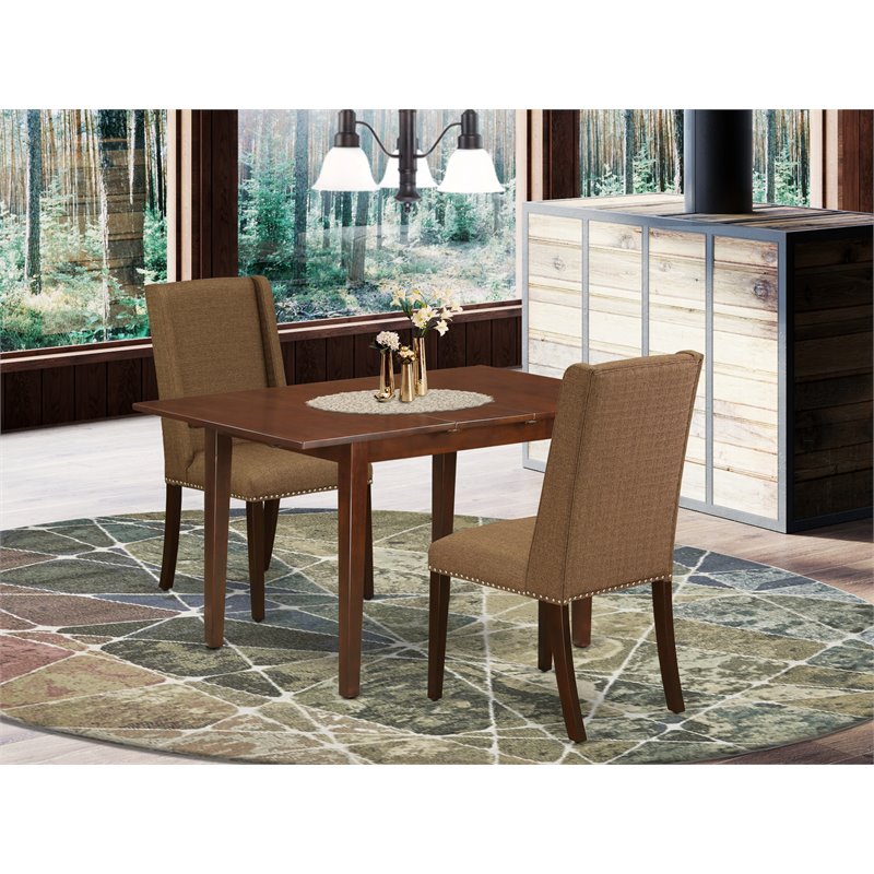 East West Furniture Picasso 3-piece Wood Dining Set in Mahogany/Brown Beige