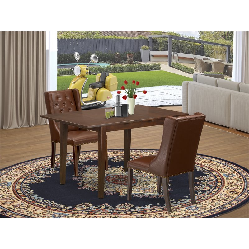 East West Furniture Picasso 3-Piece Wood Dining Set in Mahogany/Brown