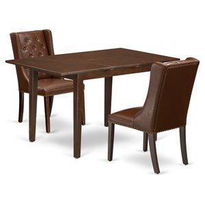 East West Furniture Picasso 3-Piece Wood Dining Set in Mahogany/Brown
