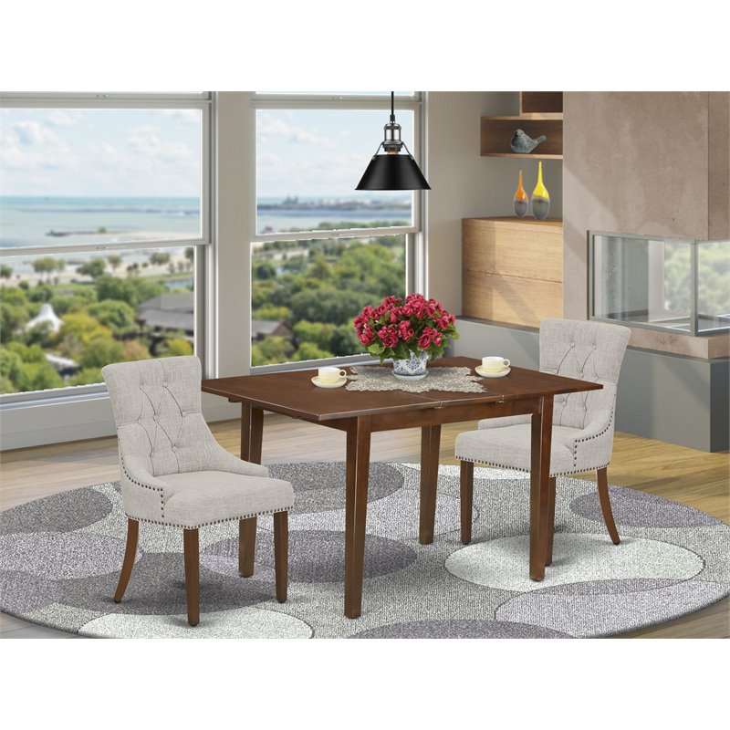 East West Furniture Picasso 3-piece Wood Dining Set in Mahogany/Doeskin