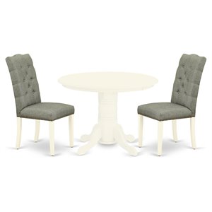 East West Furniture Shelton 3-piece Wood Dining Set in Linen White/Smoke