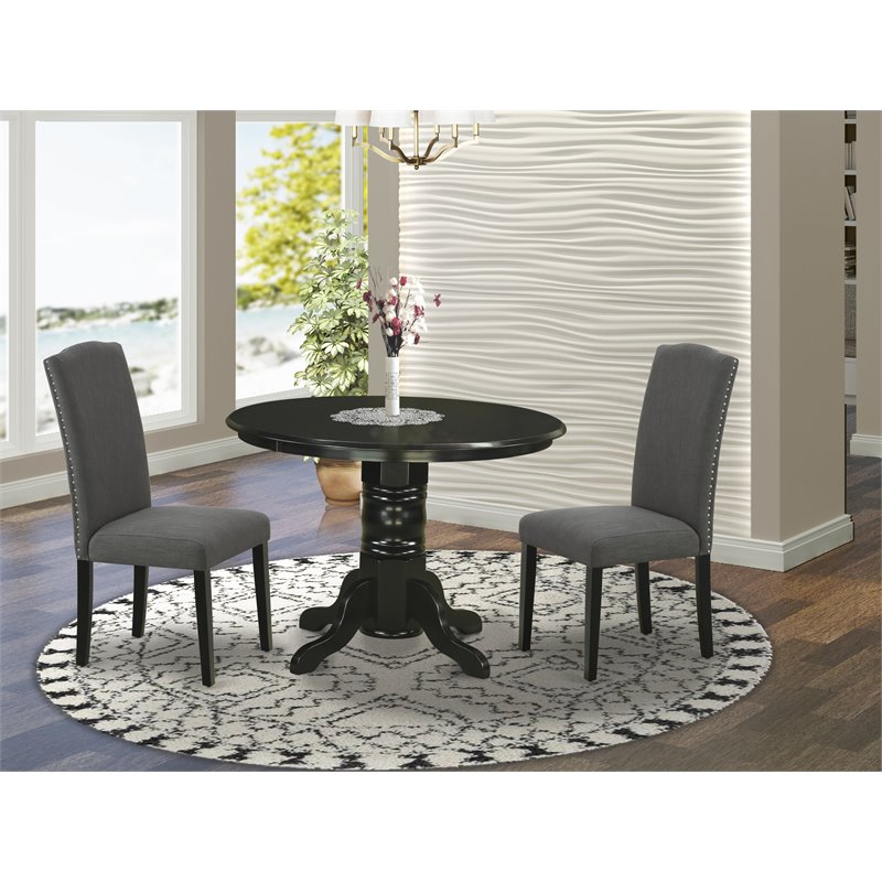 East West Furniture Shelton 3-piece Wood Dining Set in Black/Dark Gotham Gray