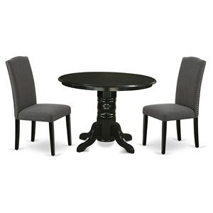 East West Furniture Shelton 3-piece Wood Dining Set in Black/Dark Gotham Gray
