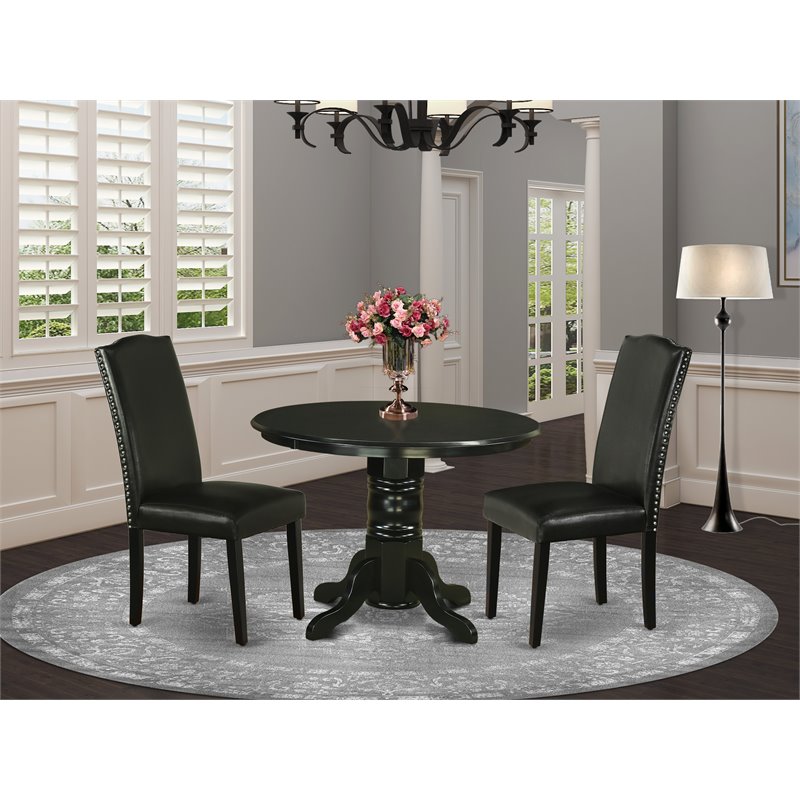 East West Furniture Shelton 3-piece Wood Dinette Set in Black