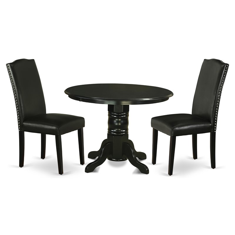 East West Furniture Shelton 3-piece Wood Dinette Set in Black