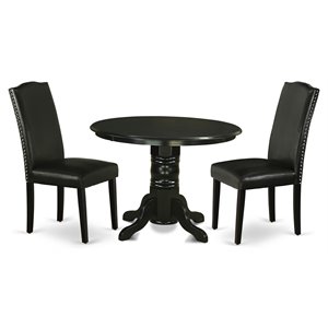 East West Furniture Shelton 3-piece Wood Dinette Set in Black