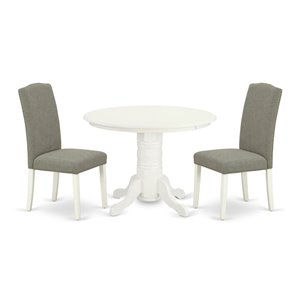 East West Furniture Shelton 3-piece Wood Dining Set in Linen White/Dark Shitake
