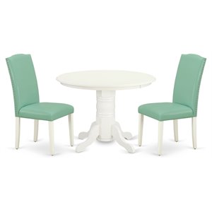 East West Furniture Shelton 3-piece Wood Dining Set in Linen White/Pond