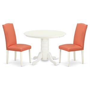 East West Furniture Shelton 3-piece Wood Dining Set in White/Pink Flamingo