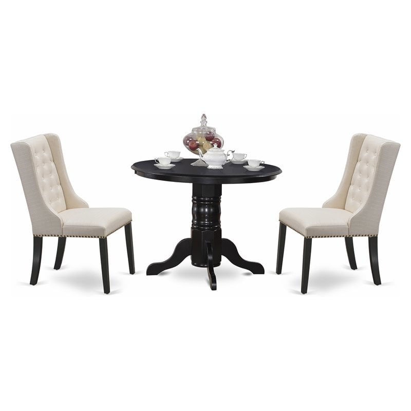 East West Furniture Shelton 3-piece Wood Dining Set in Black/Cream