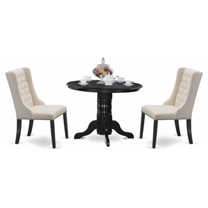 East West Furniture Shelton 3-piece Wood Dining Set in Black/Cream