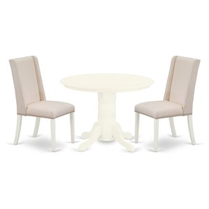 East West Furniture Shelton 3-piece Wood Dining Set in Linen White