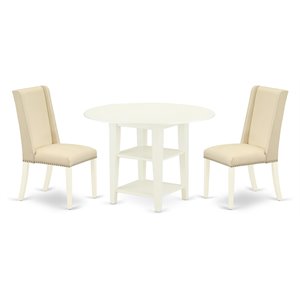 East West Furniture Sudbury 3-piece Wood Dining Set in Linen White