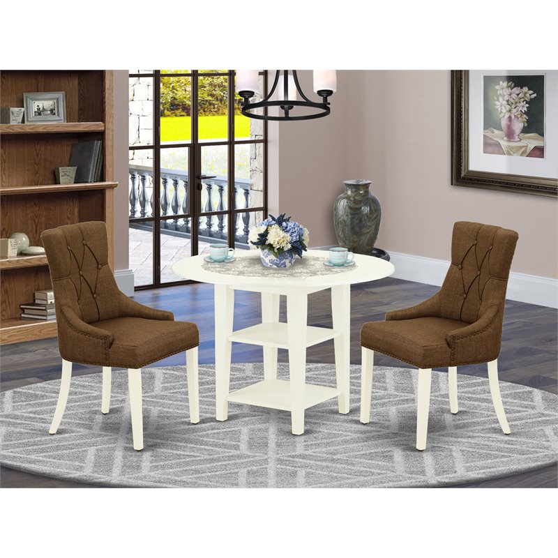 East West Furniture Sudbury 3-piece Wood Dining Set in Linen White/Dark Coffee