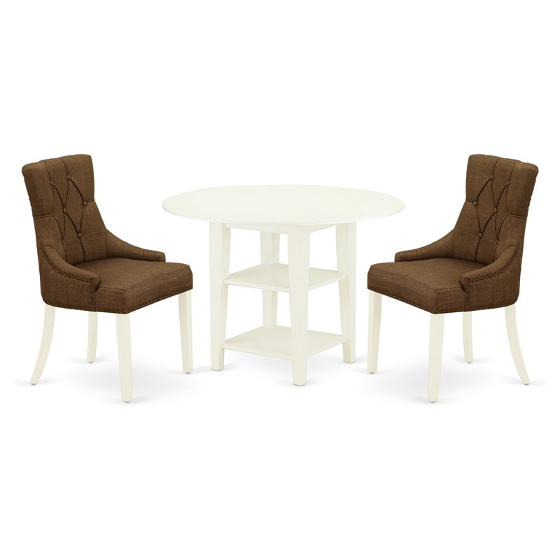 East West Furniture Sudbury 3-piece Wood Dining Set in Linen White/Dark Coffee