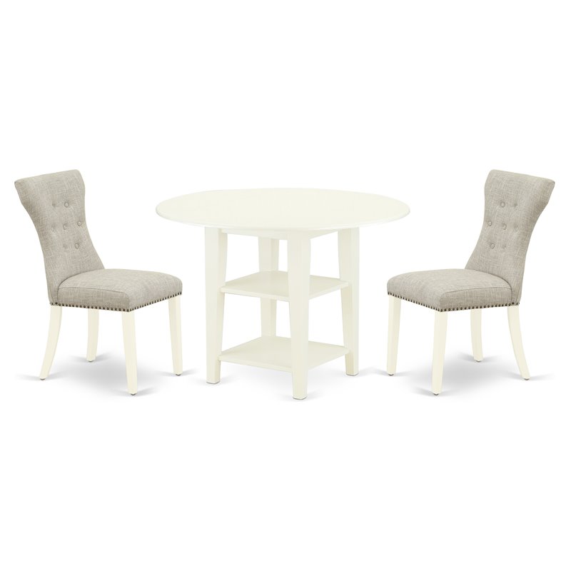 East West Furniture Sudbury 3-piece Wood Dining Set in Linen White/Doeskin