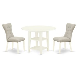 East West Furniture Sudbury 3-piece Wood Dining Set in Linen White/Doeskin
