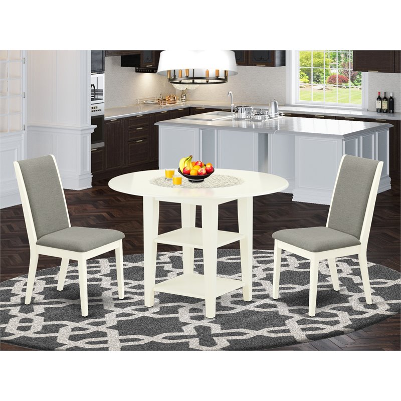 East West Furniture Sudbury 3-piece Wood Dining Set in Linen White/Shitake