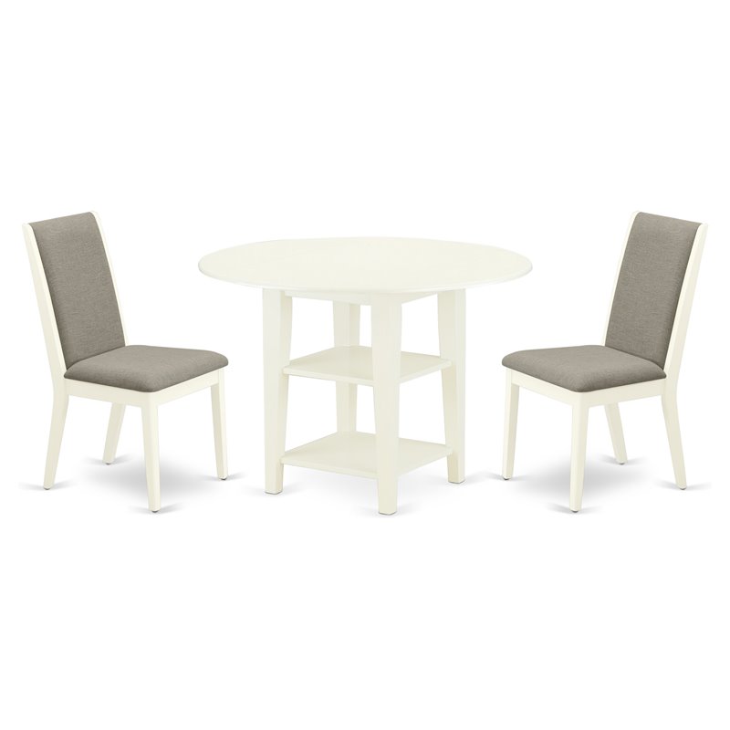 East West Furniture Sudbury 3-piece Wood Dining Set in Linen White/Shitake
