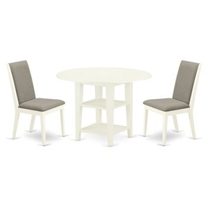 East West Furniture Sudbury 3-piece Wood Dining Set in Linen White/Shitake