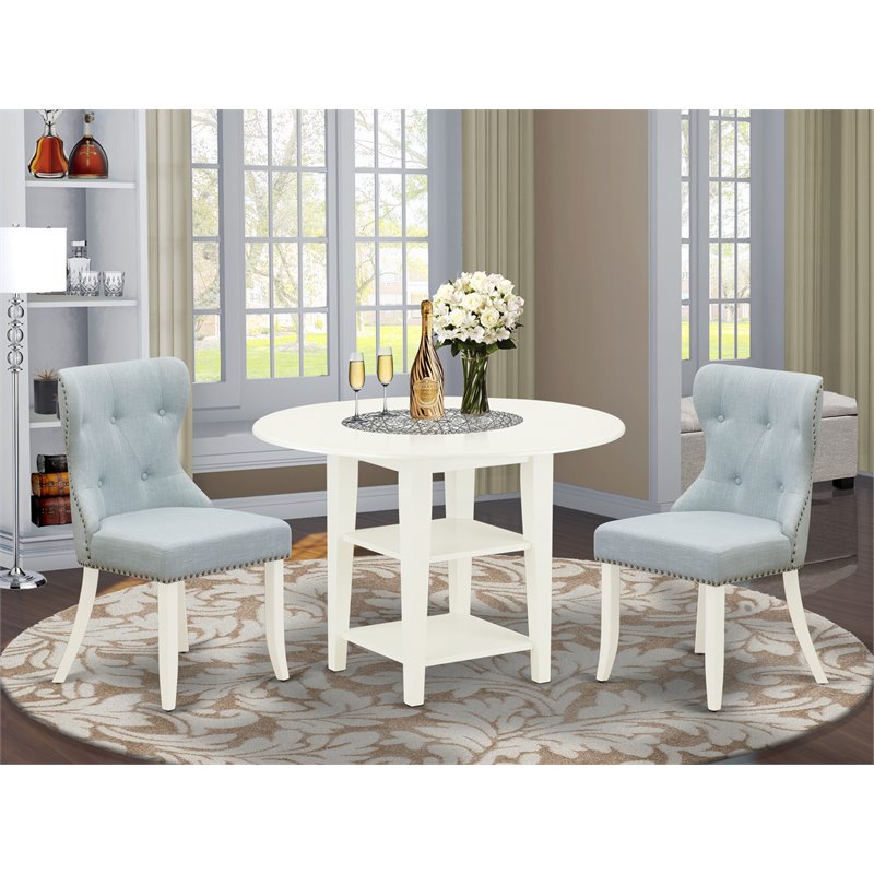 East West Furniture Sudbury 3-piece Wood Dining Table Set in Linen White