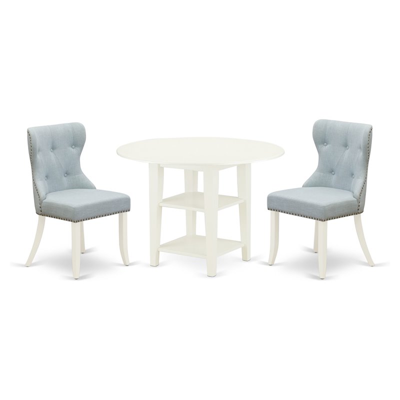East West Furniture Sudbury 3-piece Wood Dining Table Set in Linen White