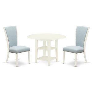East West Furniture Sudbury 3-piece Wood Dining Room Set in Linen White