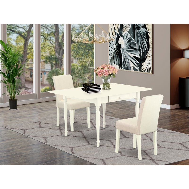 East West Furniture 3-piece Wood Dining Room Set in Linen White
