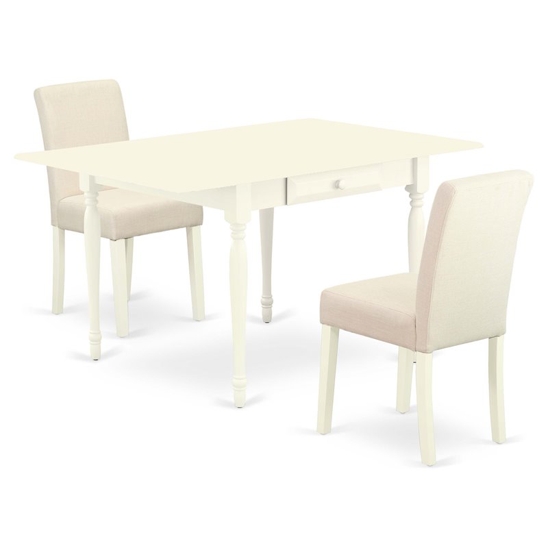 East West Furniture 3-piece Wood Dining Room Set in Linen White