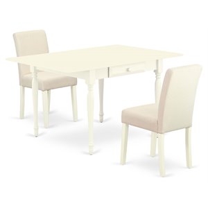 East West Furniture 3-piece Wood Dining Room Set in Linen White