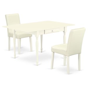 East West Furniture 3-piece Wood Dining Table Set in Linen White