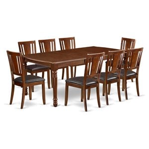 East West Furniture Dover 9-piece Wood Dining Set w/ Leather Chairs in Mahogany