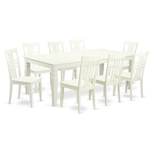 East West Furniture Logan 9-piece Wood Dining Table and Chairs in Linen White