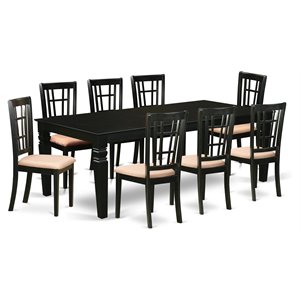 East West Furniture Logan 9-piece Wood Dining Set with Fabric Chairs in Black