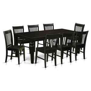 East West Furniture Logan 9-piece Wood Table and Dining Chairs in Black