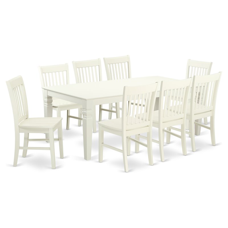 East West Furniture Logan 9-piece Wood Table and Dining Chair Set in Linen White
