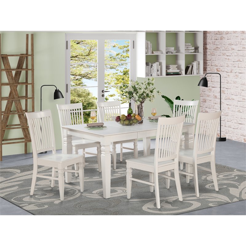 East West Furniture Weston 7-piece Wood Table and Dining Chair Set in White