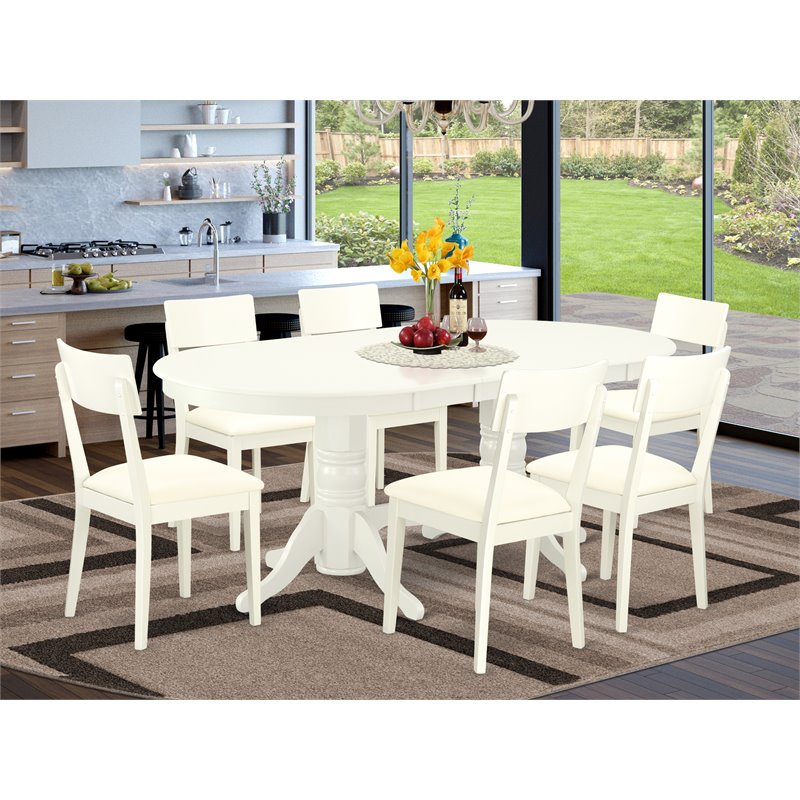 East West Furniture Vancouver 7-piece Dining Set with Leather Seat in White